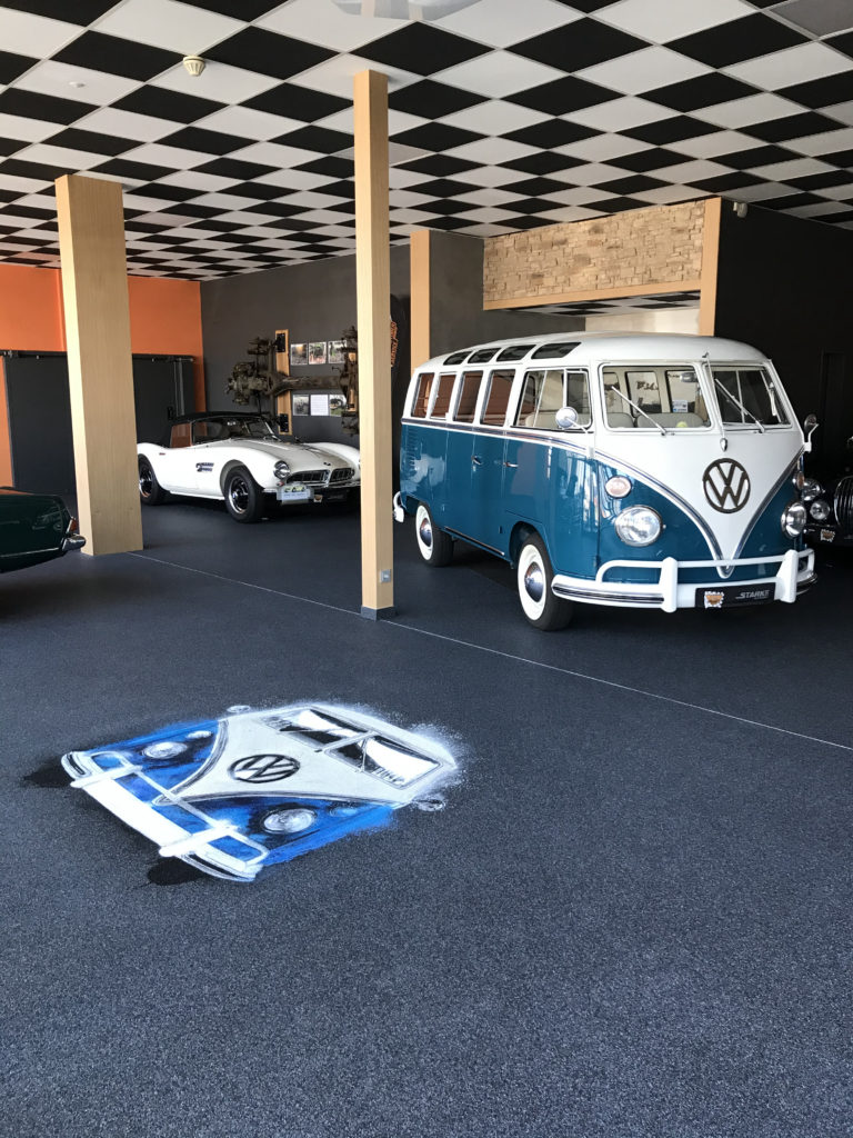 Quarzkiesboden Zimmermann Ausstellung VW Bus T1